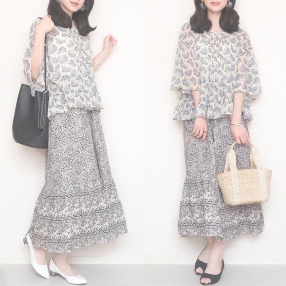 Anna Sui X Uniqlo Chiffon Floral Ruffled Hem Boho Cottagecore Blouse NWOT Sz S - Picture 2 of 12